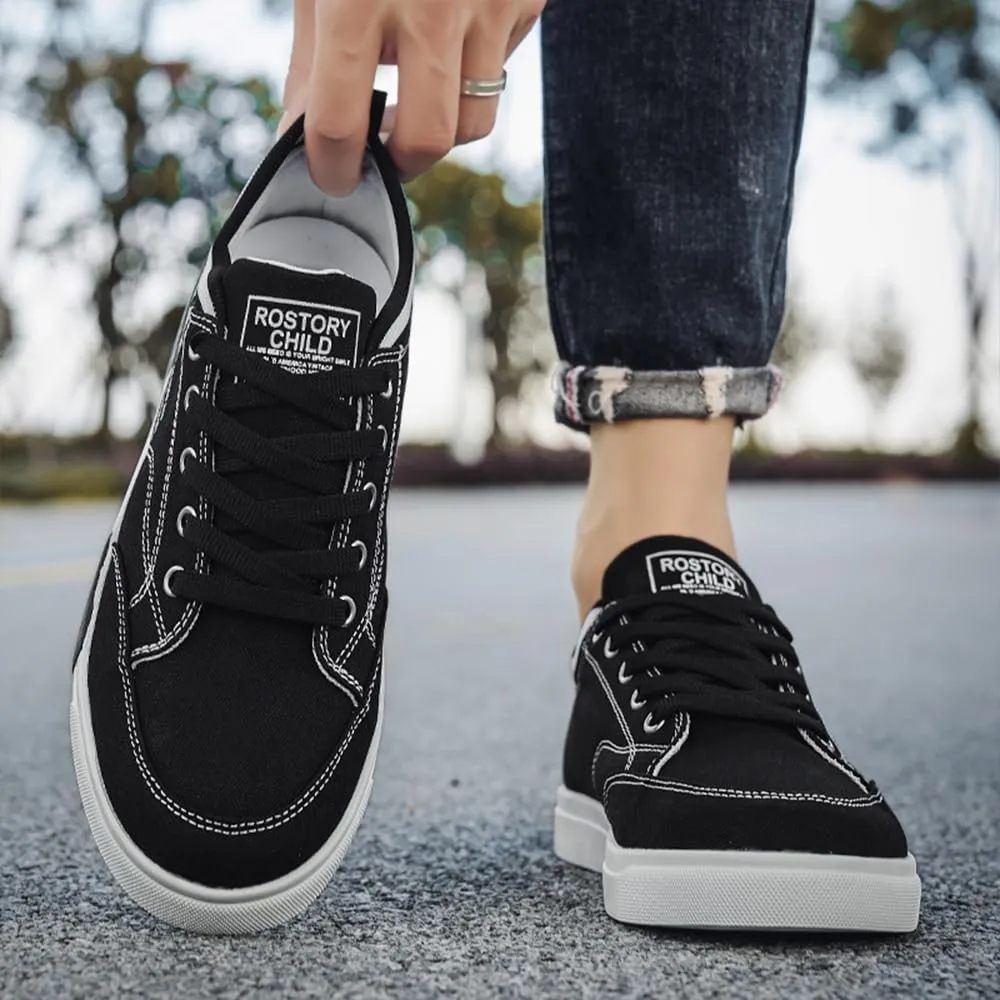 Men's Canvas Sneakers Low Top Lace Up Casual Non Slip Walking Shoes Round Toe Soft Lightweight Breathable Fashion