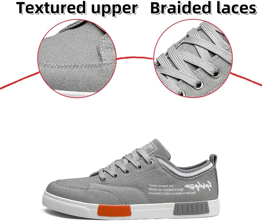 Men's Canvas Sneakers Low Top Lace Up Casual Non Slip Walking Shoes Round Toe Soft Lightweight Breathable Fashion