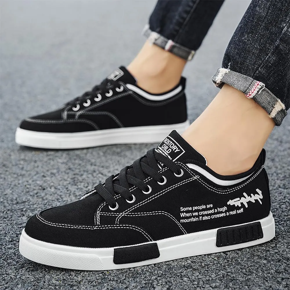 Men's Canvas Sneakers Low Top Lace Up Casual Non Slip Walking Shoes Round Toe Soft Lightweight Breathable Fashion