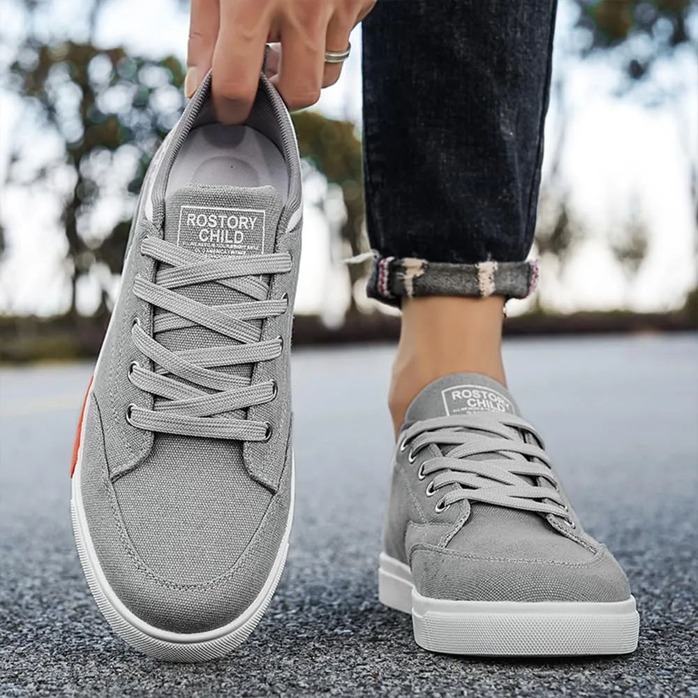 Men's Canvas Sneakers Low Top Lace Up Casual Non Slip Walking Shoes Round Toe Soft Lightweight Breathable Fashion
