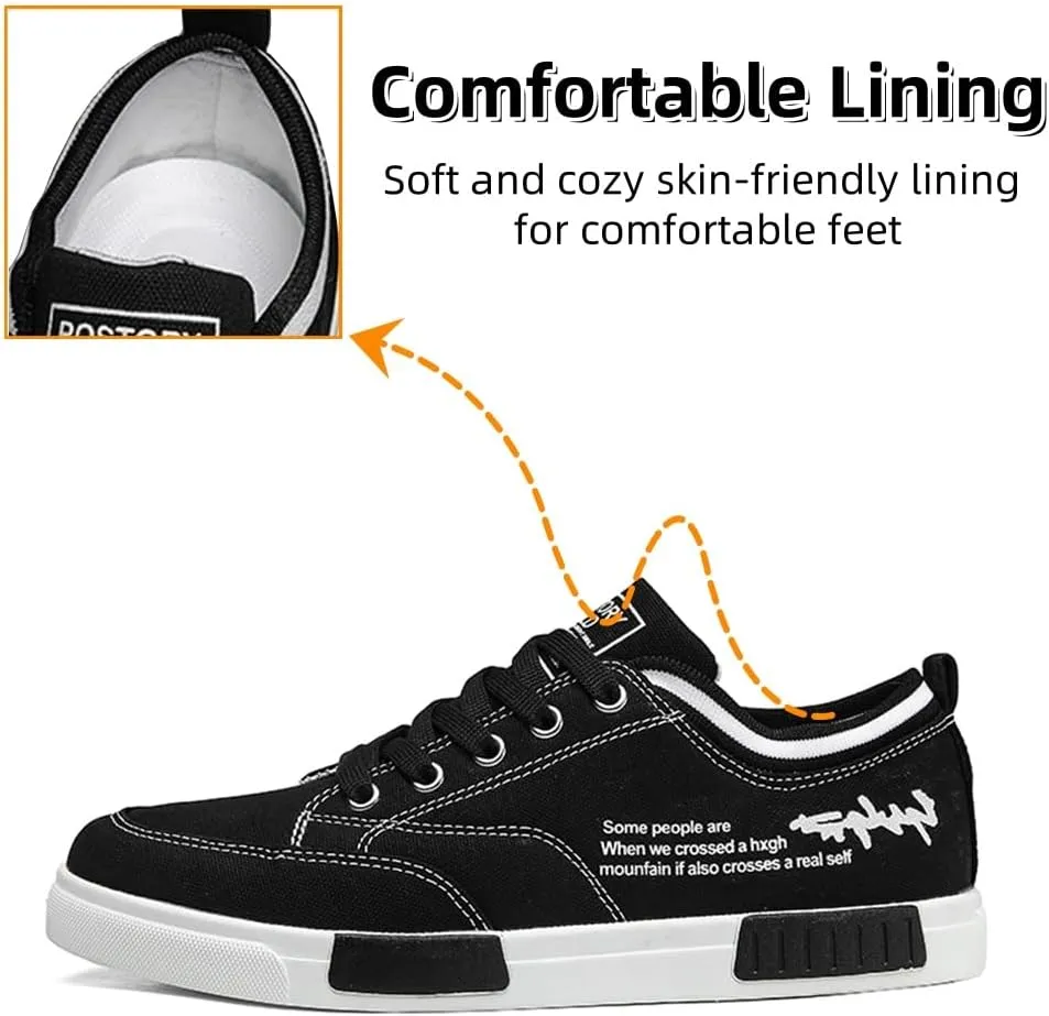 Men's Canvas Sneakers Low Top Lace Up Casual Non Slip Walking Shoes Round Toe Soft Lightweight Breathable Fashion