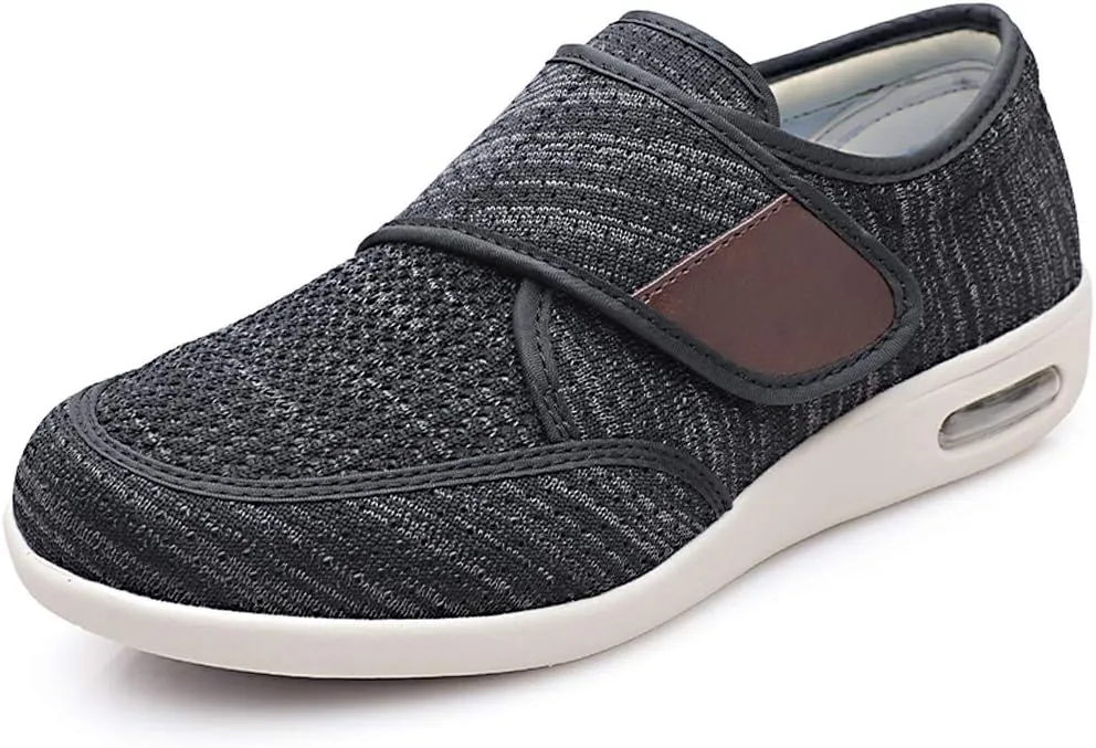 Mens Diabetic Edema Shoes Adjustable Strap Comfy Wide Widths Walking Sneakers Easy On/Off with 3 Pairs Insoles Replacement for Support Elderly Swelling Feet