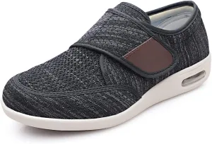 Mens Diabetic Edema Shoes Adjustable Strap Comfy Wide Widths Walking Sneakers Easy On/Off with 3 Pairs Insoles Replacement for Support Elderly Swelling Feet