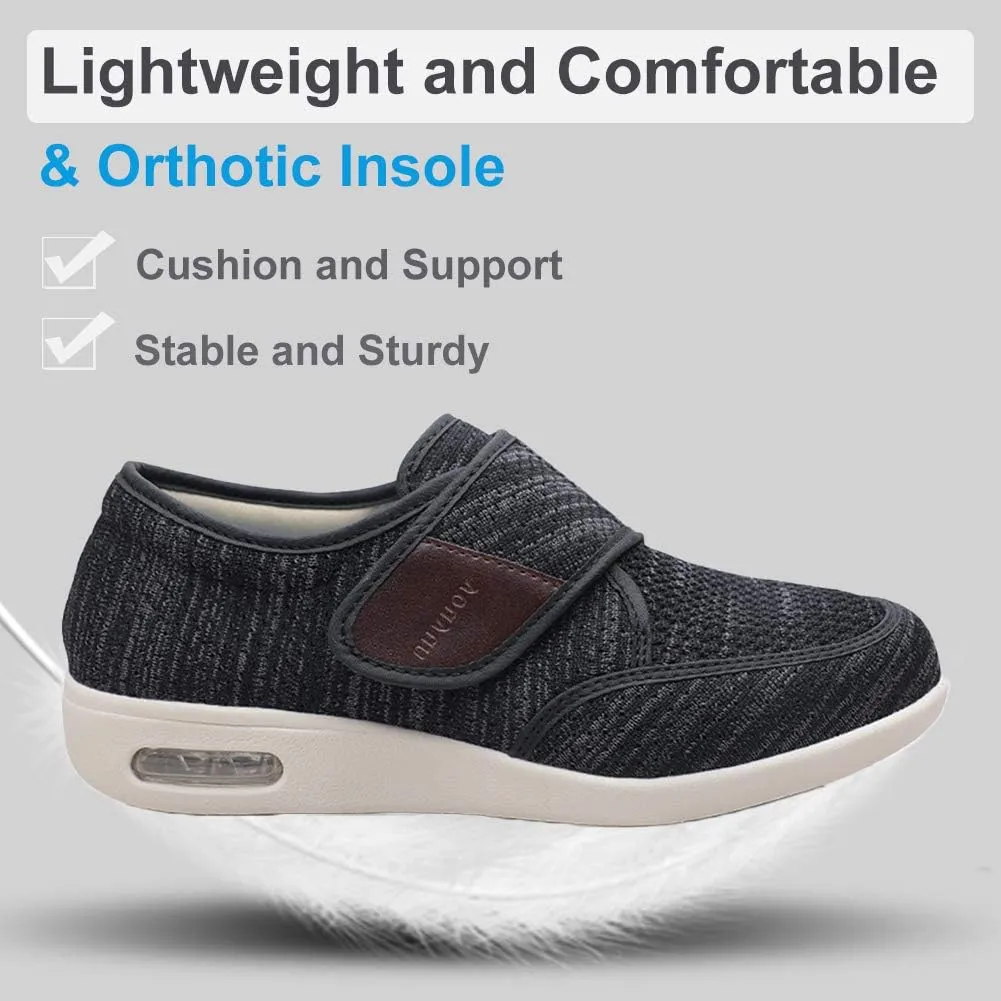 Mens Diabetic Edema Shoes Adjustable Strap Comfy Wide Widths Walking Sneakers Easy On/Off with 3 Pairs Insoles Replacement for Support Elderly Swelling Feet