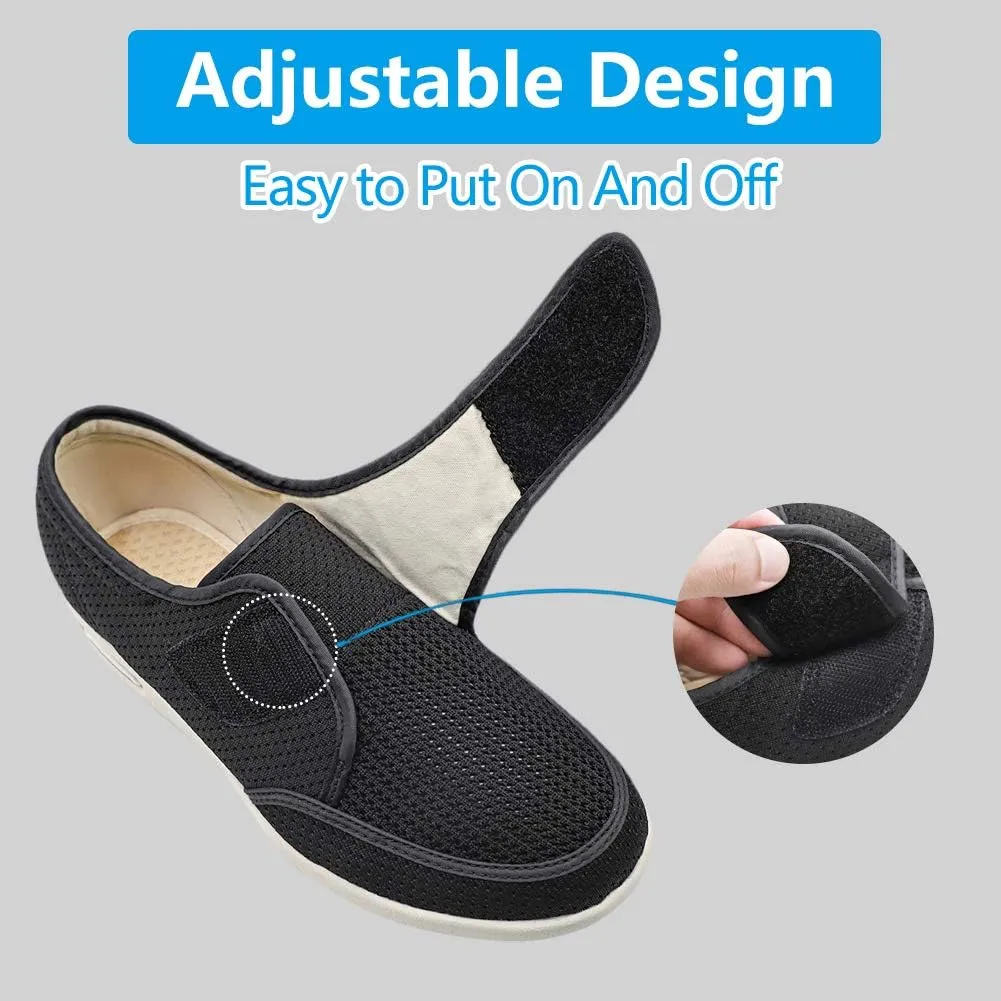 Mens Diabetic Edema Shoes Adjustable Strap Comfy Wide Widths Walking Sneakers Easy On/Off with 3 Pairs Insoles Replacement for Support Elderly Swelling Feet