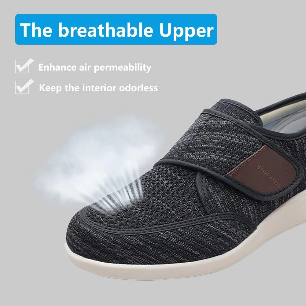 Mens Diabetic Edema Shoes Adjustable Strap Comfy Wide Widths Walking Sneakers Easy On/Off with 3 Pairs Insoles Replacement for Support Elderly Swelling Feet