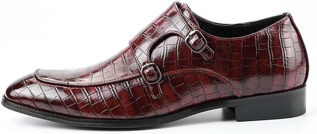 Mens Double Monk Strap Slip on Loafer Leather Formal Business Casual Comfortable Dress Shoes for Men