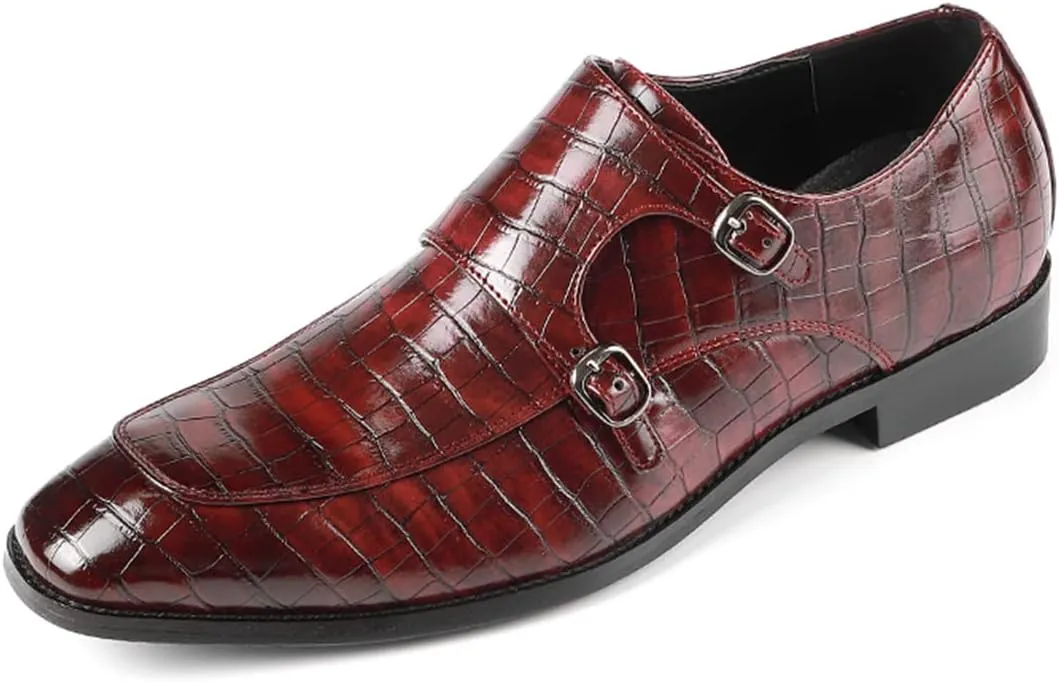 Mens Double Monk Strap Slip on Loafer Leather Formal Business Casual Comfortable Dress Shoes for Men