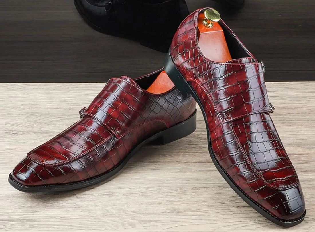 Mens Double Monk Strap Slip on Loafer Leather Formal Business Casual Comfortable Dress Shoes for Men