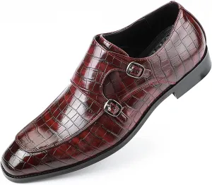 Mens Double Monk Strap Slip on Loafer Leather Formal Business Casual Comfortable Dress Shoes for Men