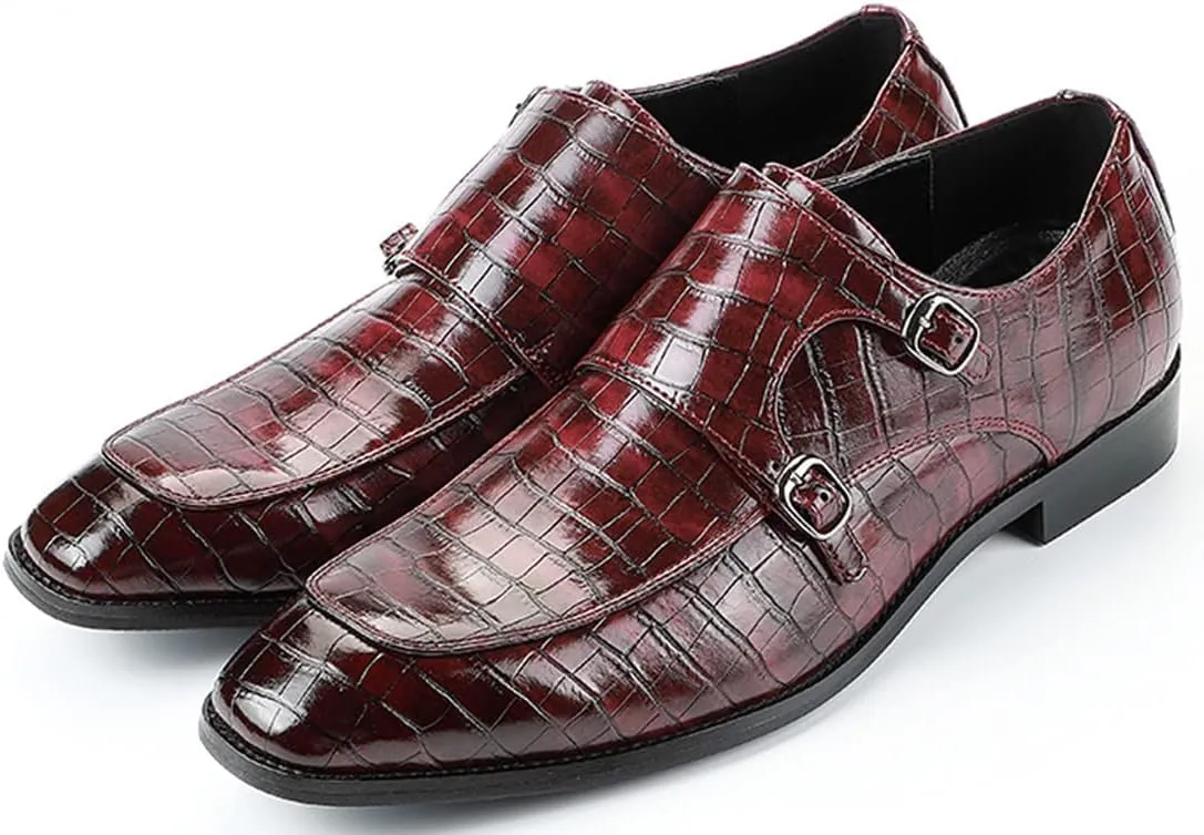 Mens Double Monk Strap Slip on Loafer Leather Formal Business Casual Comfortable Dress Shoes for Men