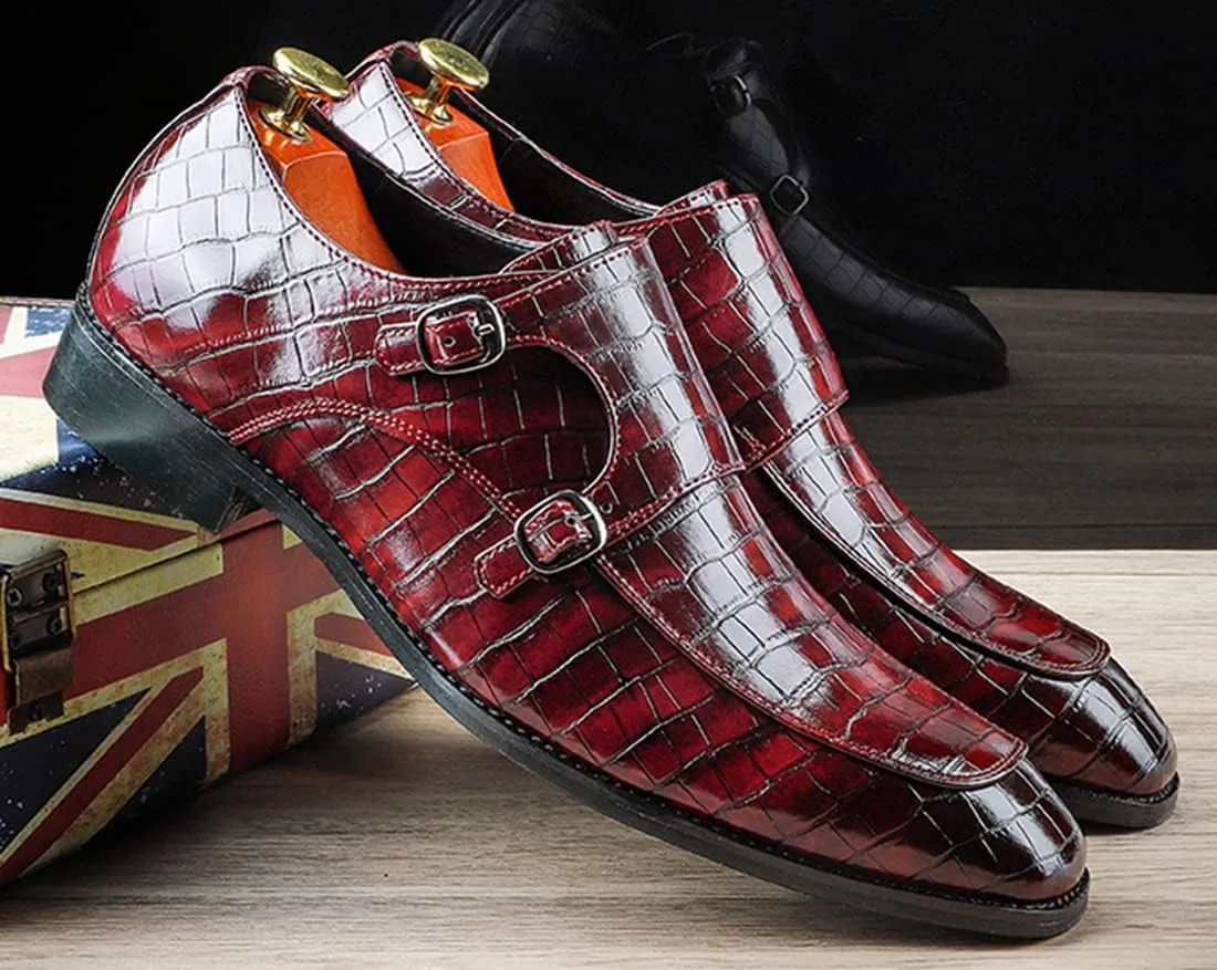 Mens Double Monk Strap Slip on Loafer Leather Formal Business Casual Comfortable Dress Shoes for Men
