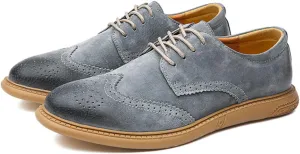 Men's Dress Oxford Shoes Classic Lace Up Retro Suede Leather Round Toe Chunky Heels Low-Top Casual British Business Breathable Brock Formal Shoe
