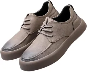 Men's Hand Stitching Leather Loafers Fashion Round Toe Soft Sole Outdoor Casual Breathable Lace Up Oxford Shoe Comfort Low Top Flats Dress Driving Shoes for Men