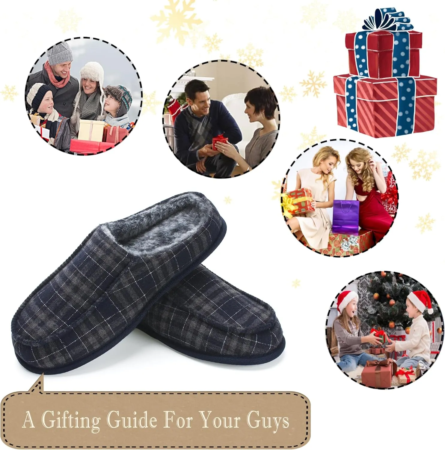 Men's House Slippers, Cozy Non-slip Home Shoes, Warm Comfy Indoor Outdoor Moccasin Slip Ons, Unique Christmas Gifts