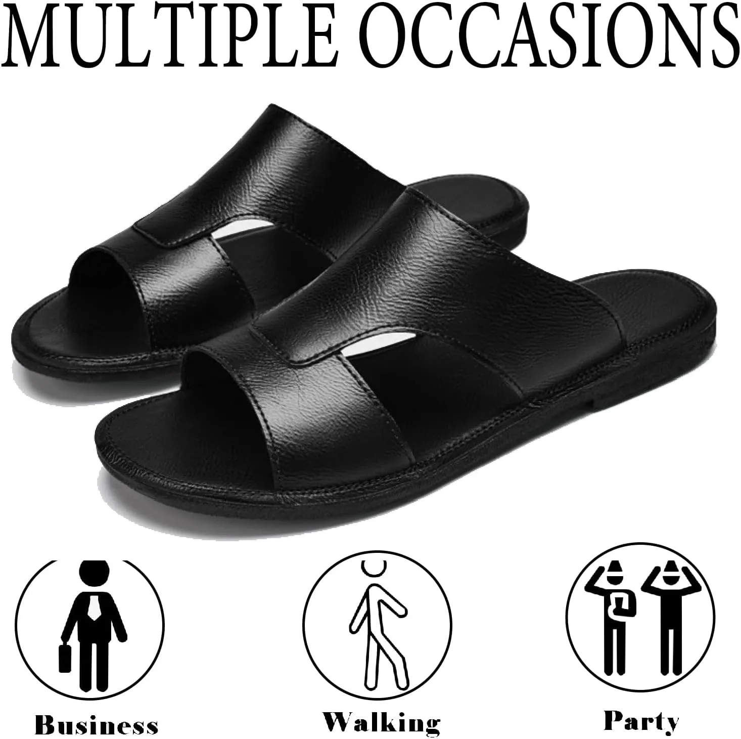 Men's Leather Cutout Slides Sandals Comfortable Lightweight Open Toe Anti-Slip Soft Bottom Slip On Slippers Summer Outdoor Casual Beach Sandals