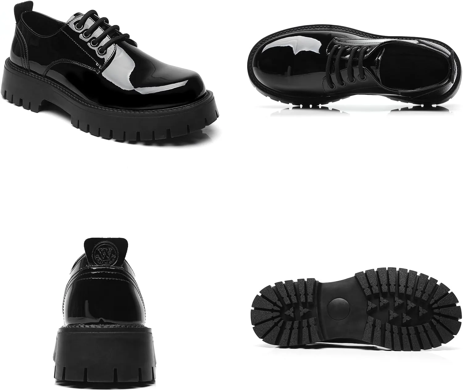 Men's Leather Lace Up Platform Oxfords Round Toe Chunky Heel Lug Sole Heightening Soft Bottom Derby Casual Shoes Classic Work Office Business Dress Shoes