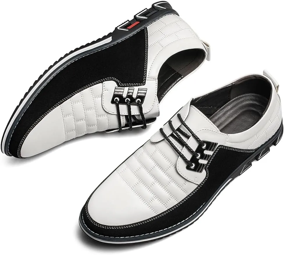 Men's Premium Leather Dress Shoes Comfort Business Casual Oxford Shoes Fashion Dress Sneakers Soft Loafers Derby Shoe for Office Working Walking Driving