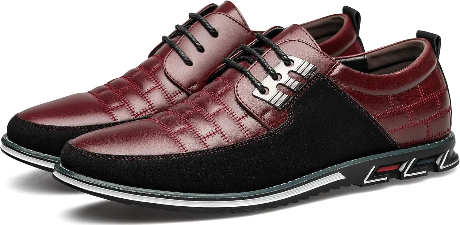Men's Premium Leather Dress Shoes Comfort Business Casual Oxford Shoes Fashion Dress Sneakers Soft Loafers Derby Shoe for Office Working Walking Driving