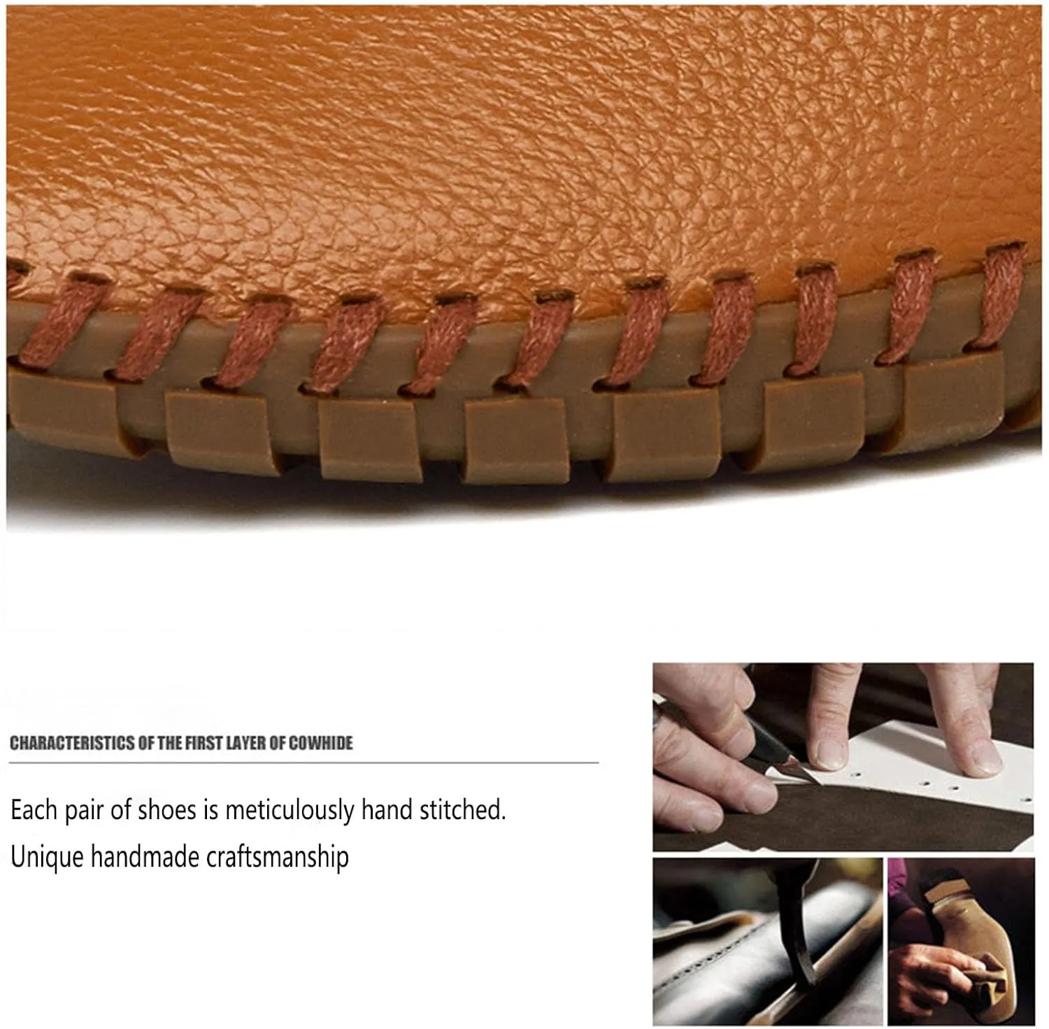 Men's Retro Hand-Stitched Leather Soft-Soled Loafers Fashion Casual Comfortable Soft Non-Slip Walking Shoes