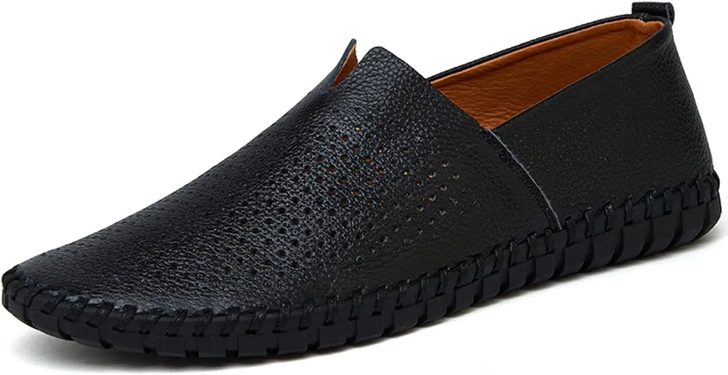 Men's Retro Hand-Stitched Leather Soft-Soled Loafers Fashion Casual Comfortable Soft Non-Slip Walking Shoes