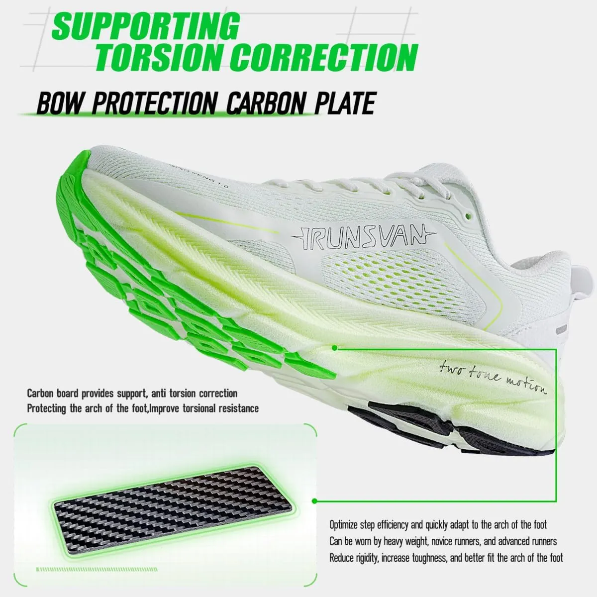 Men's Road Sneakers Cushioned Marathon Running Shoes Carbon Plate Anti Torsion with Arch Support Lightweight Breathable