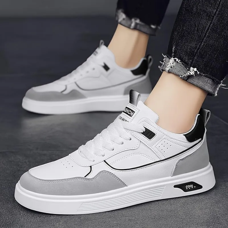 Men's Skateboarding Shoes Casual Lace-up Sneakers - Solid Color Low Top PU Trainers, All-Season Round Toe Footwear with Fabric Inner, PVC Sole, Cloth Insole for Everyday Wear