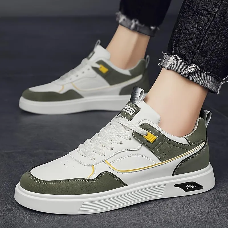 Men's Skateboarding Shoes Casual Lace-up Sneakers - Solid Color Low Top PU Trainers, All-Season Round Toe Footwear with Fabric Inner, PVC Sole, Cloth Insole for Everyday Wear