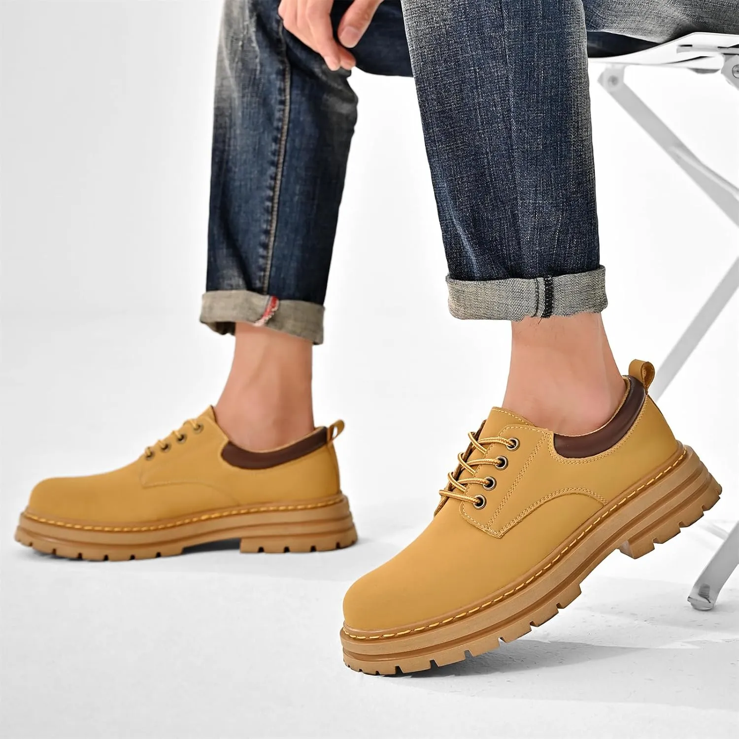 Mens Soft Toe Work Shoes Oxford Leather Stylish Dress Non Slip Resistant Comfortable Casual Wolking Shoes for Men
