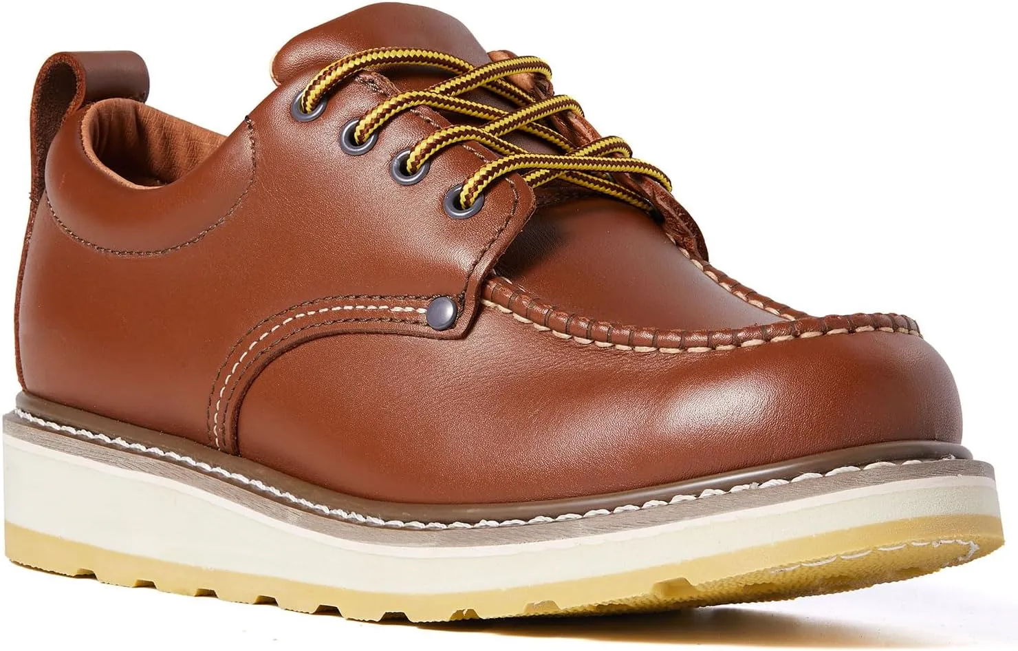Men's SureTrack 4" Leather Soft Toe Work Shoes for Men, Moc Toe Wedeg Slip Resistant Outsole, EH, Industrial Work Shoe 82994