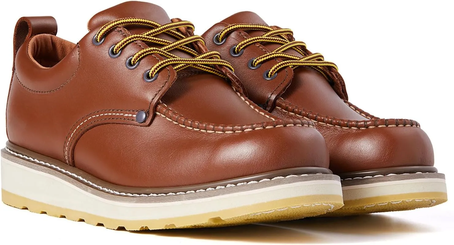 Men's SureTrack 4" Leather Soft Toe Work Shoes for Men, Moc Toe Wedeg Slip Resistant Outsole, EH, Industrial Work Shoe 82994