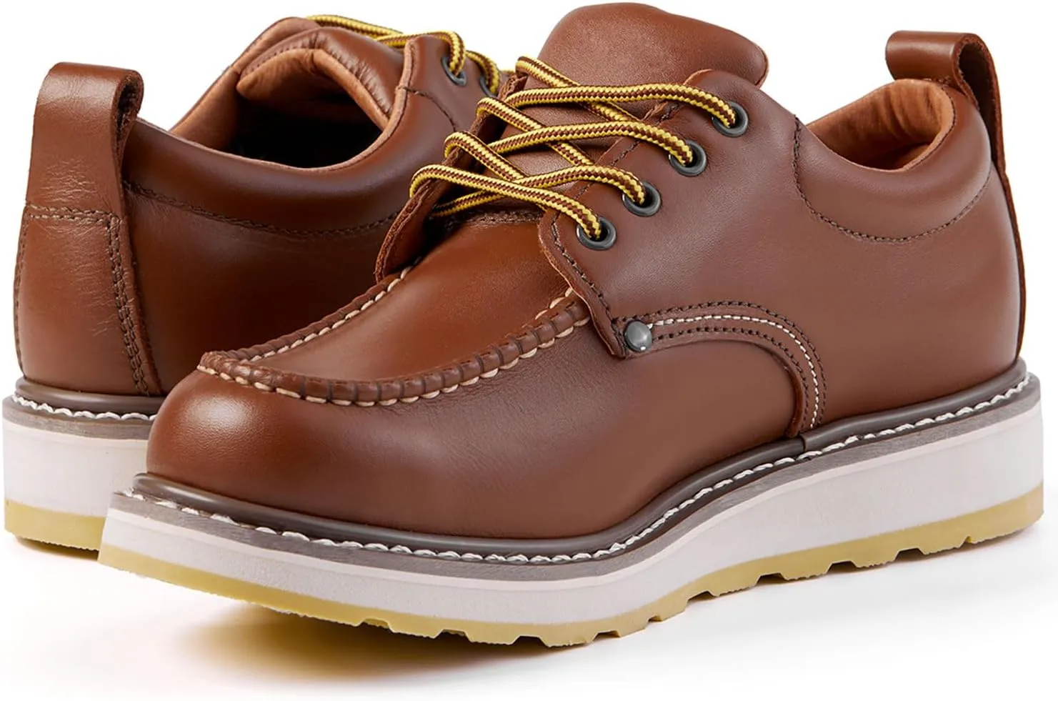 Men's SureTrack 4" Leather Soft Toe Work Shoes for Men, Moc Toe Wedeg Slip Resistant Outsole, EH, Industrial Work Shoe 82994