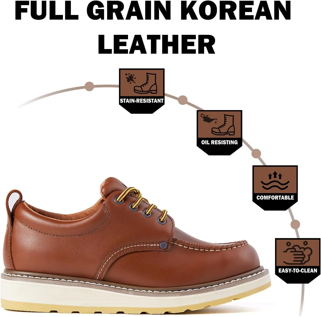 Men's SureTrack 4" Leather Soft Toe Work Shoes for Men, Moc Toe Wedeg Slip Resistant Outsole, EH, Industrial Work Shoe 82994