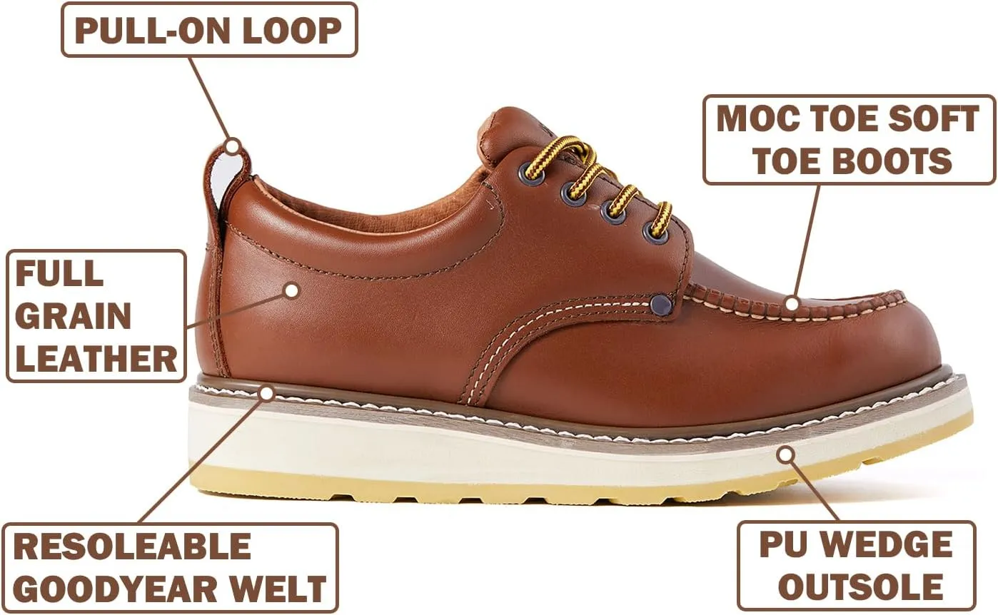 Men's SureTrack 4" Leather Soft Toe Work Shoes for Men, Moc Toe Wedeg Slip Resistant Outsole, EH, Industrial Work Shoe 82994