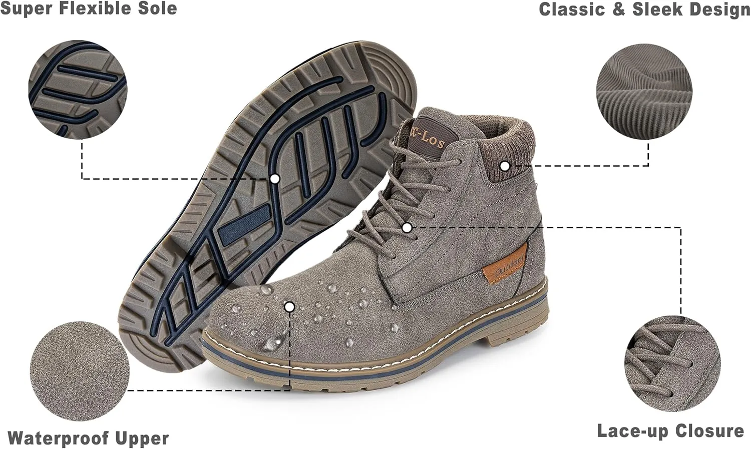 Men's Waterproof Mid-Top Chukka Boots for Work Everyday Wear Casual Outdoor