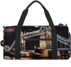 Mens Womens Gym Bag, Night London Tower Bridge Print Duffle Bags,travel Gym Duffle Bag,garment Duffle Bag,gym Bag with Shoe Compartment
