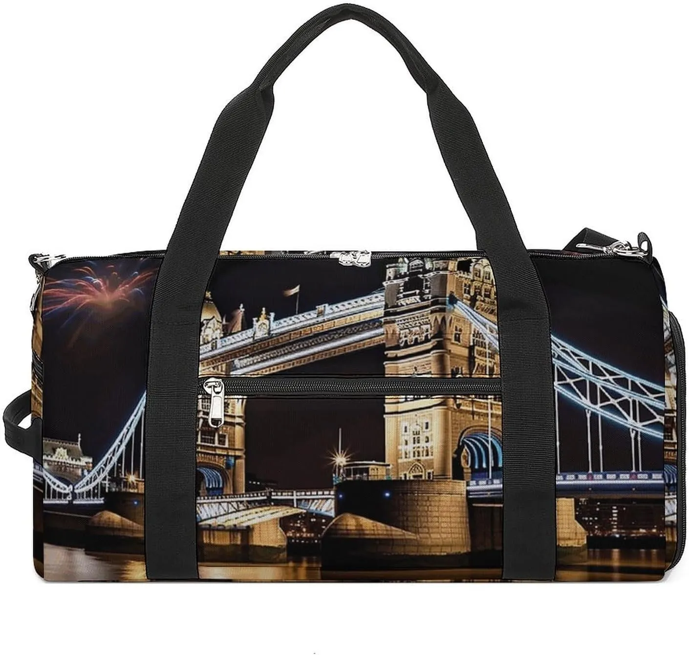 Mens Womens Gym Bag, Night London Tower Bridge Print Duffle Bags,travel Gym Duffle Bag,garment Duffle Bag,gym Bag with Shoe Compartment