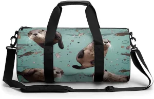 Mens Womens Gym Bag, Otters Print Duffle Bags,travel Gym Duffle Bag,garment Duffle Bag,gym Bag with Shoe Compartment, 17.7in/9in/9in