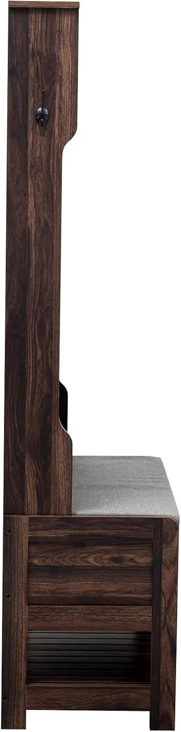 Merax Hall Tree with 4 Hooks and Hinged Lid, Coat Hanger, Entryway Bench, Storage Bench, 3-in-1 Design, for Entrance, Hallway (Tiger, with Drawers)
