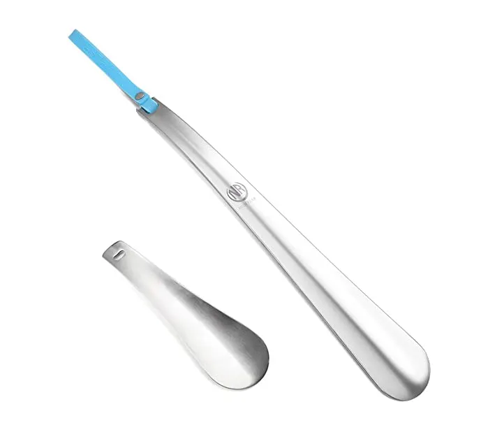 Metal Shoe Horn- 12" Long Handled Shoehorn for Men- Women- Kids- Seniors- Pregnancy- Boots and Shoes- Heavy Duty Stainless Steel with Silicone Lanyard