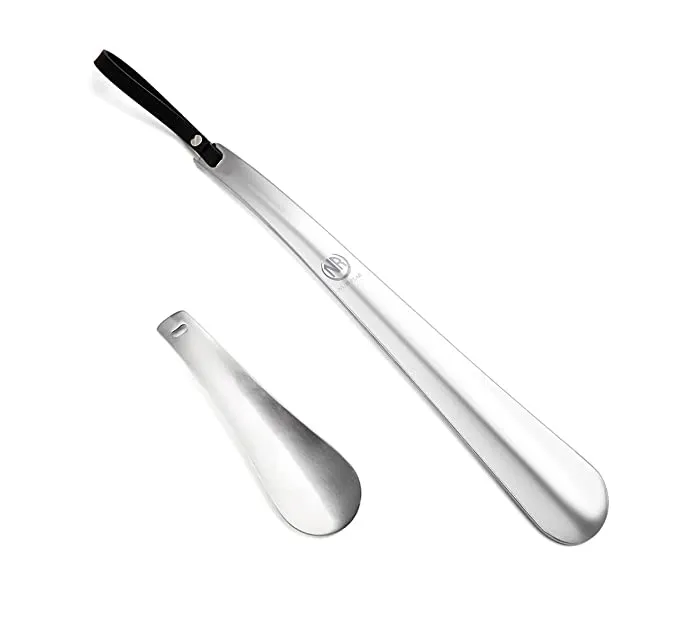Metal Shoe Horn- 12" Long Handled Shoehorn for Men- Women- Kids- Seniors- Pregnancy- Boots and Shoes- Heavy Duty Stainless Steel with Silicone Lanyard