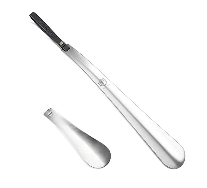 Metal Shoe Horn- 12" Long Handled Shoehorn for Men- Women- Kids- Seniors- Pregnancy- Boots and Shoes- Heavy Duty Stainless Steel with Silicone Lanyard