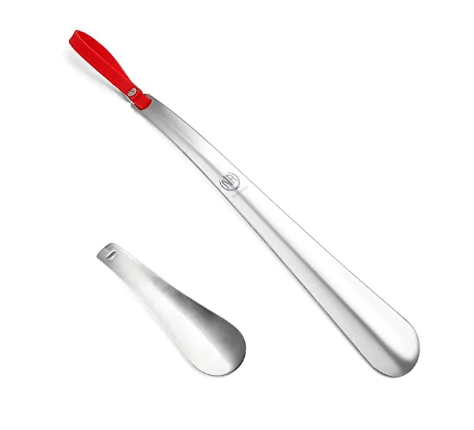 Metal Shoe Horn- 12" Long Handled Shoehorn for Men- Women- Kids- Seniors- Pregnancy- Boots and Shoes- Heavy Duty Stainless Steel with Silicone Lanyard