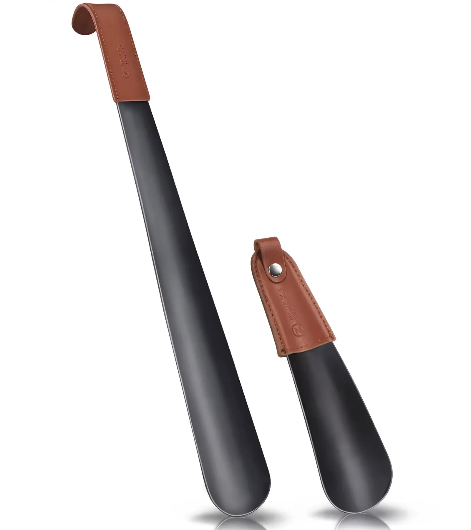 Metal Shoe Horn 42Cm Long Handled Stainless Steel Shoe Horn with Leather Strap Shoehorn for Seniors Extra Long Shoe Accessories