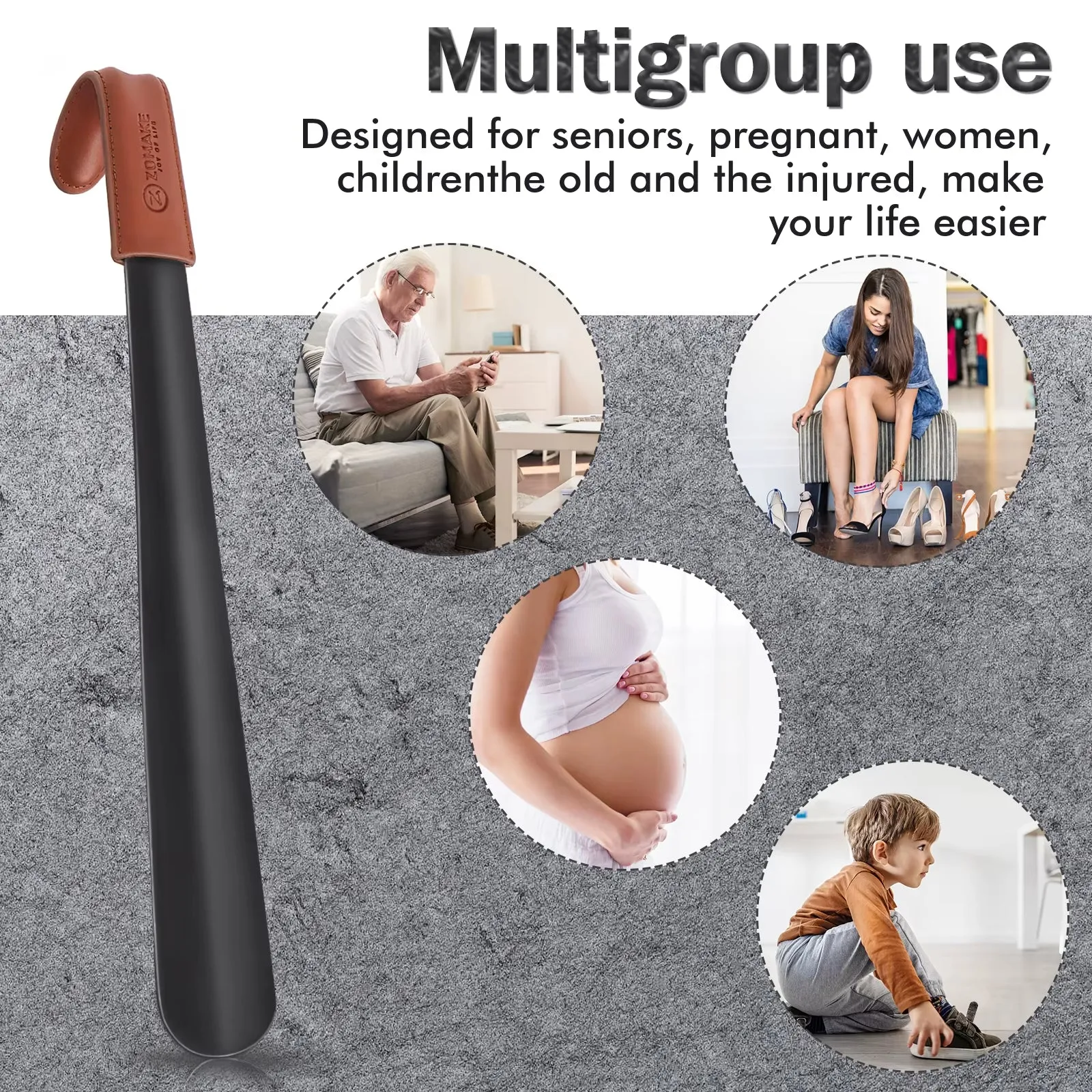 Metal Shoe Horn 42Cm Long Handled Stainless Steel Shoe Horn with Leather Strap Shoehorn for Seniors Extra Long Shoe Accessories