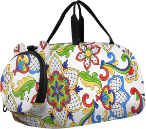 Mexican Colored Flowers Duffel Bags for Boys Small Gym Bags for Teens Dance Bag for Girls