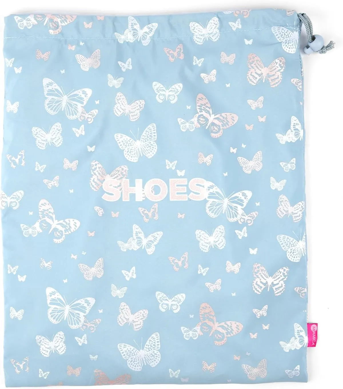 Miamica Shoe Bag, Blue Butterfly – 11” x 9” x 0.25” – Cute Shoe Bag for Women, Protects Footwear and Luggage – Shoe Bag with Interior Divider – Fits 1-2 Pairs of Shoes, m32156