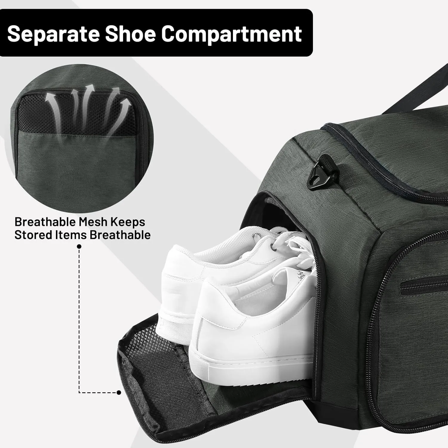 MIER Foldable Duffle Bag with Shoe Compartment 50L Travel Duffel Bags for Men Women Packable Overnight Bag for Camping Gym Weekender, Green Gray