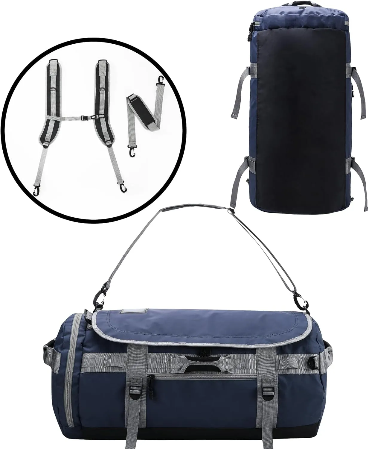 MIER Large Duffel Backpack Sports Gym Bag with Shoe Compartment, Heavy Duty and Water Resistant, Navy Blue, 90L