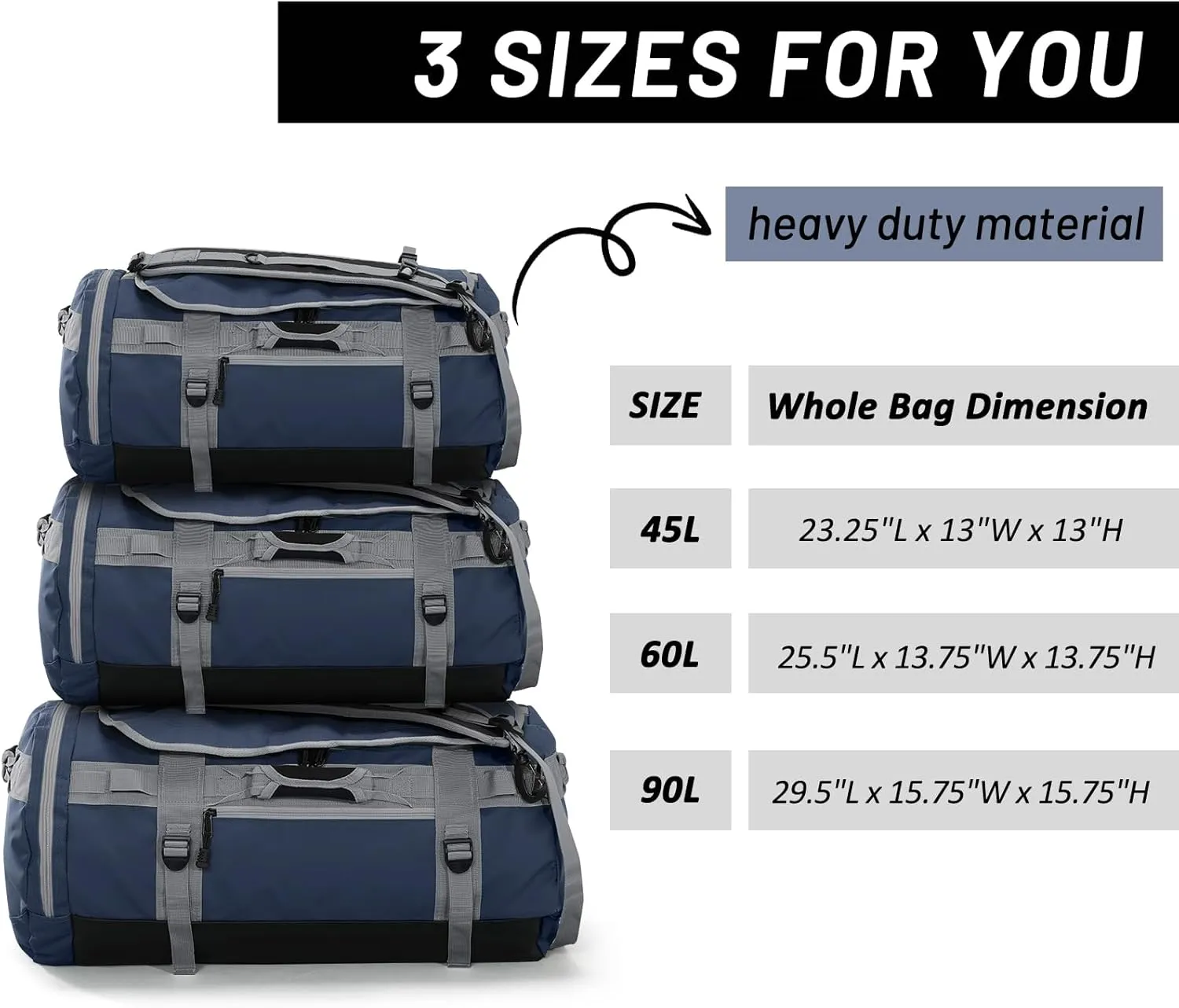 MIER Large Duffel Backpack Sports Gym Bag with Shoe Compartment, Heavy Duty and Water Resistant, Navy Blue, 90L